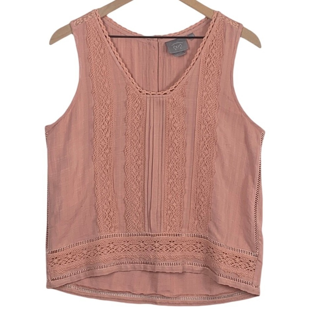 VANESSA VIRGINIA Anthropologie Lace Pintuck Sleeveless Top Sz 8 Rose Pink Blouse